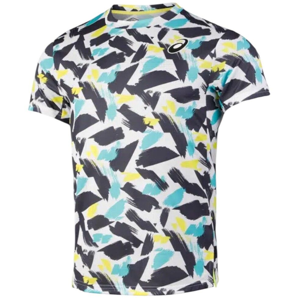 Mens Asics  Match Graphic Tennis Top Shirt Slim Fit SS White  / Multi color  New